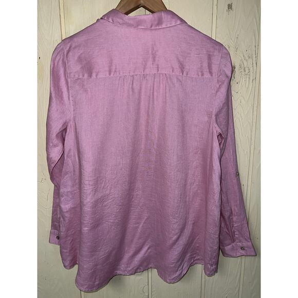 J. Jill Shirt Womens Medium Love Linen Tab Sleeve Button Front Top Clean Girl - Picture 5 of 8